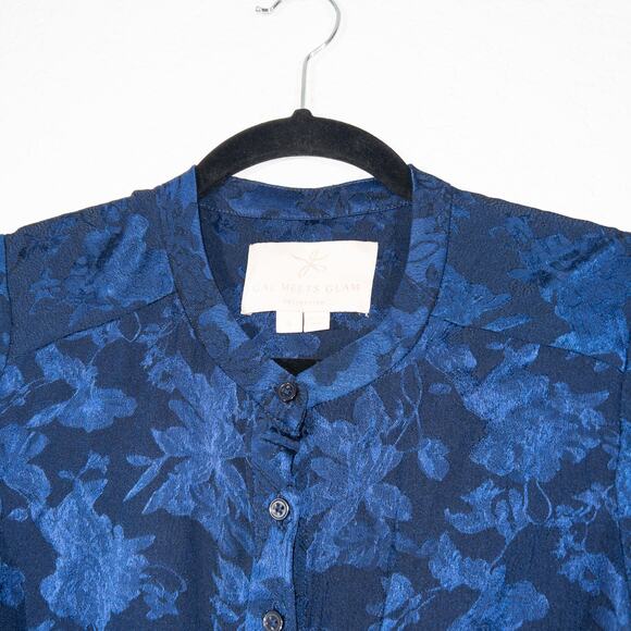 Gal Meets Glam Blue Frances Empress Damask Shirt Dress Size 4 - Picture 5 of 9
